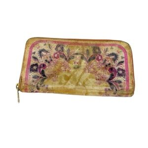 Vintage Etro Women Leather Printed Brown Wallet Full Zip Around